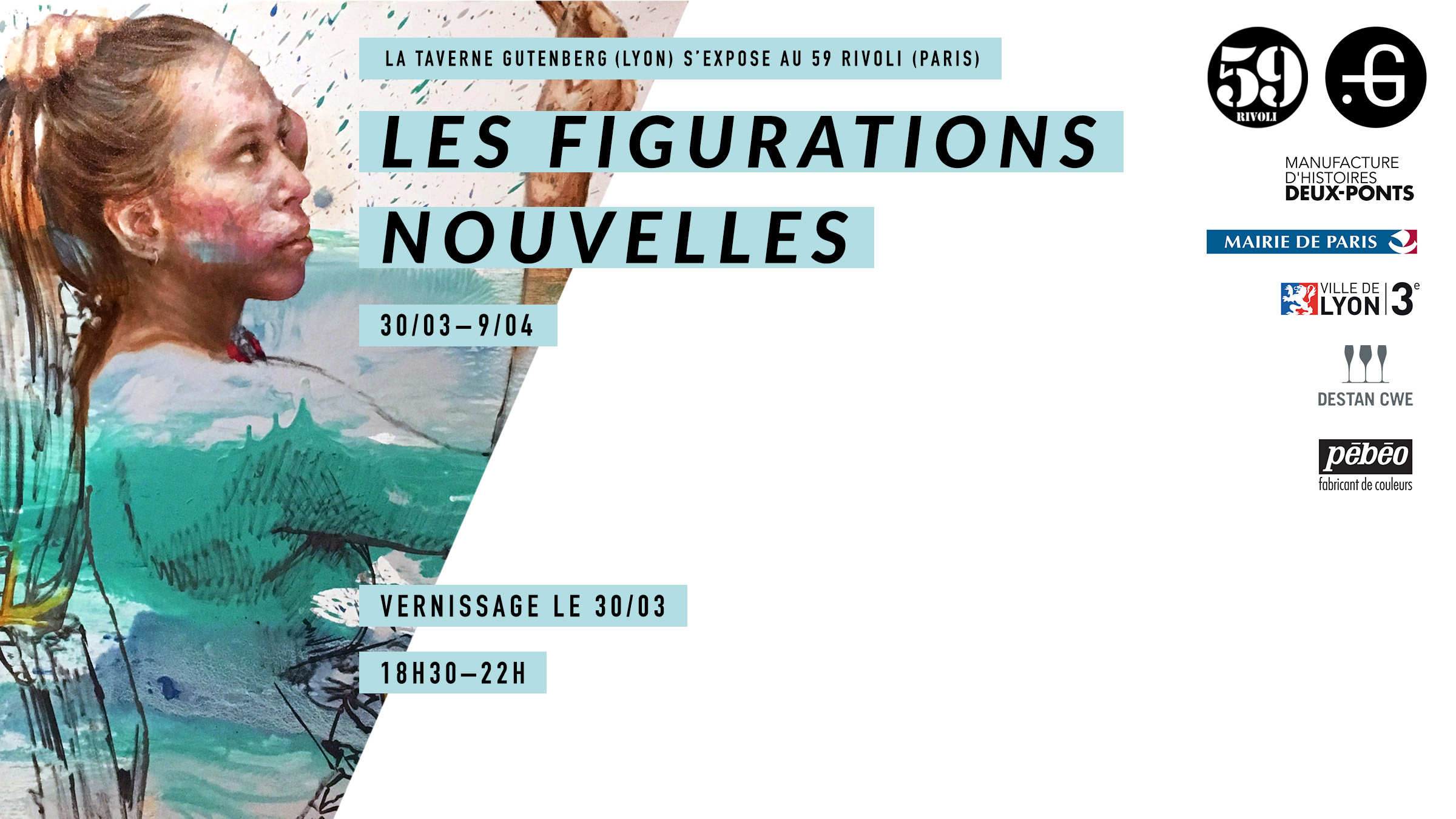 Affiche "Les Figurations Nouvelles" exposition collective de Taverne Gutenberg au 59 Rivoli, 30/03/2017